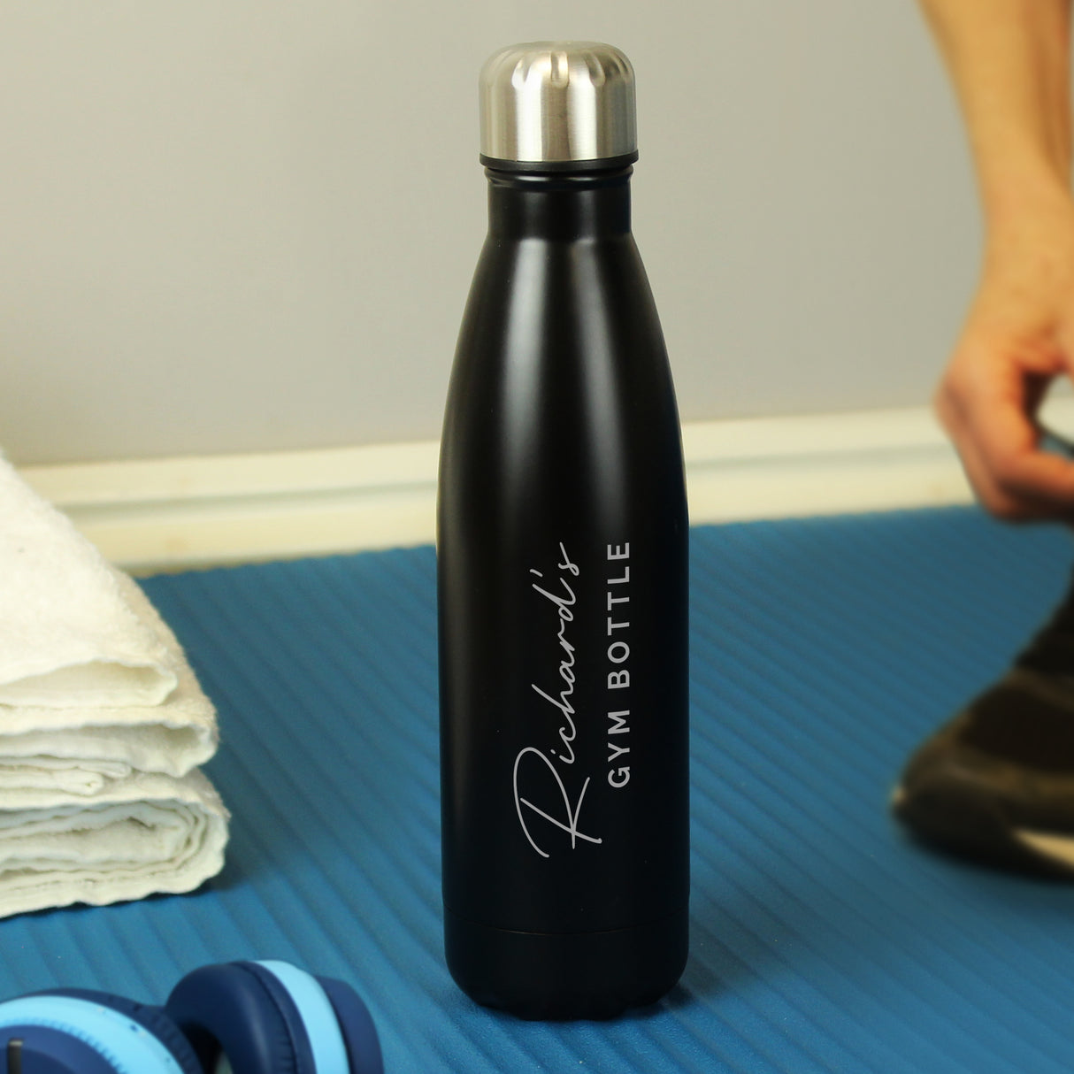 Personalised Two Lines Black Metal Insulated Drinks Bottle - Water Bottles at Gift Moments