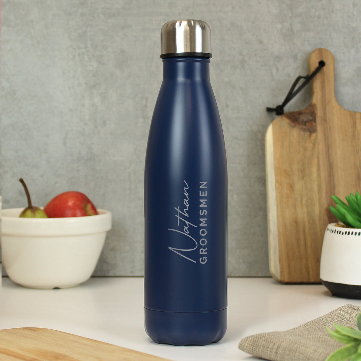 Personalised Two Lines Navy Metal Insulated Drinks Bottle Default Title - Water Bottles at Gift Moments