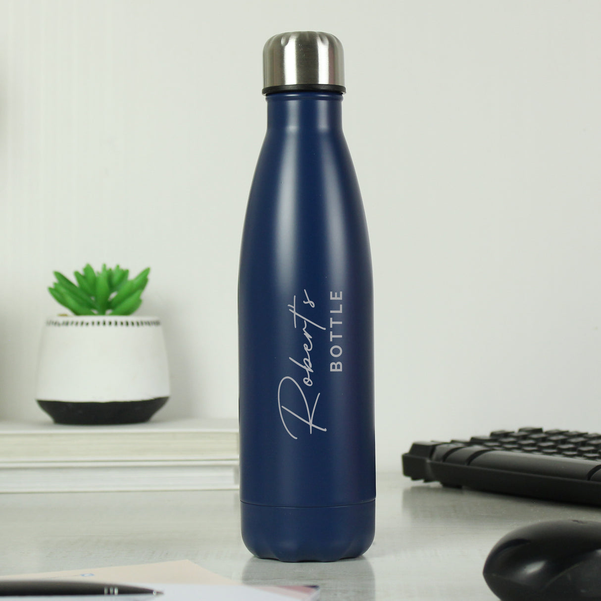 Personalised Two Lines Navy Metal Insulated Drinks Bottle - Water Bottles at Gift Moments