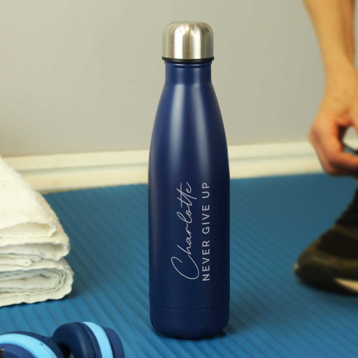 Personalised Two Lines Navy Metal Insulated Drinks Bottle - Water Bottles at Gift Moments