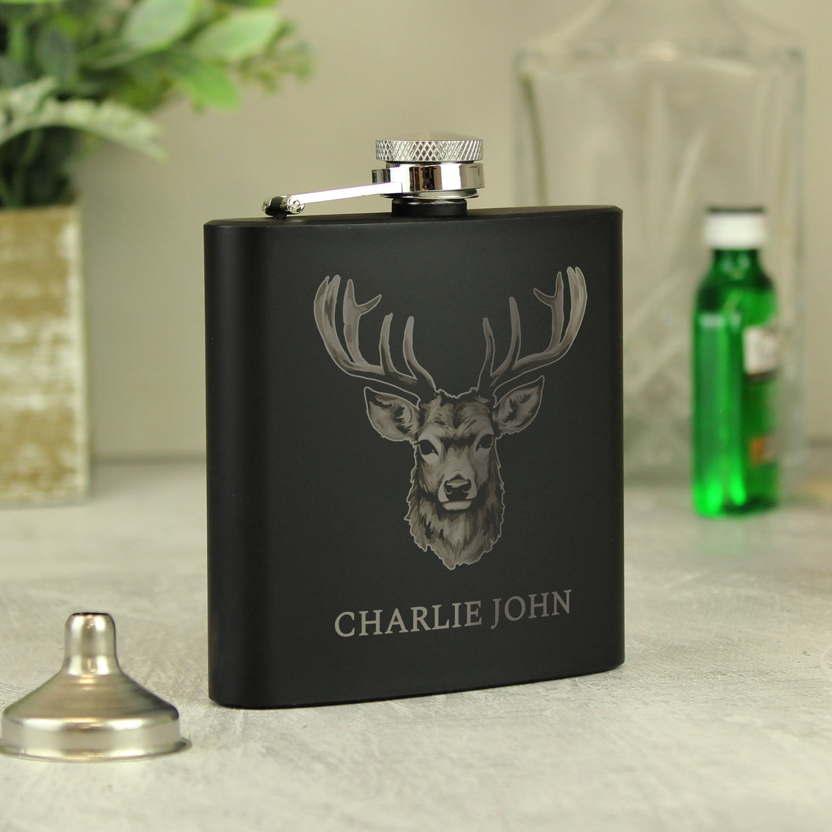 Personalised Stag Black Hip Flask Default Title - Hip Flasks at Gift Moments