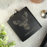 Personalised Stag Black Hip Flask - Hip Flasks at Gift Moments