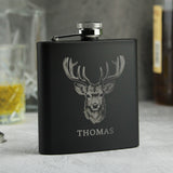 Personalised Stag Black Hip Flask - Hip Flasks at Gift Moments