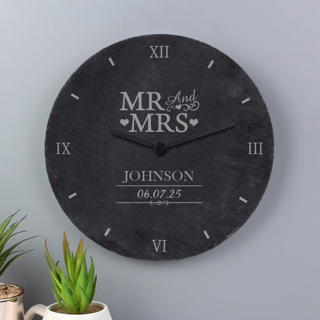 Personalised Mr & Mrs Slate Clock - Clocks at Gift Moments