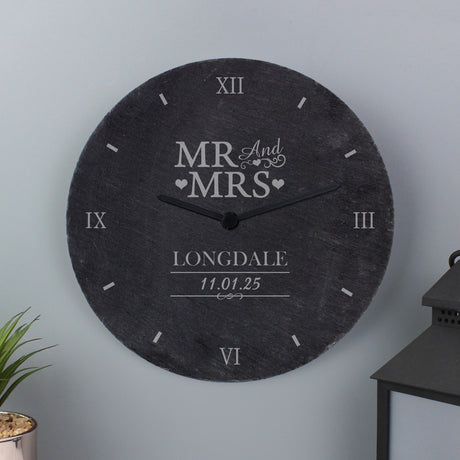 Personalised Mr & Mrs Slate Clock - Clocks at Gift Moments