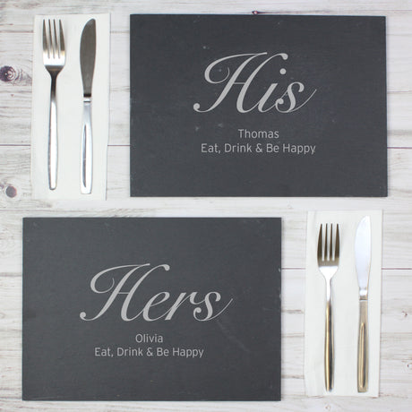 Personalised His and Hers Slate Placemat Set - Placemats at Gift Moments