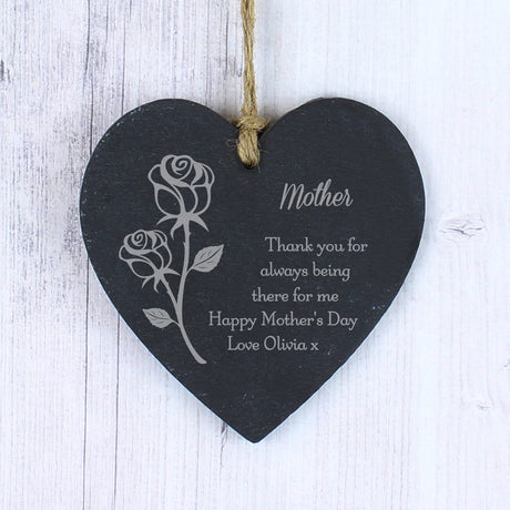 Personalised Rose Slate Heart Decoration Default Title - Decorations at Gift Moments