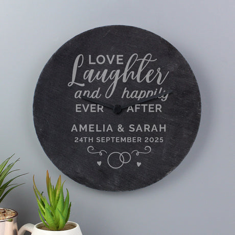 Personalised Love Laughter Slate Clock - Clocks at Gift Moments