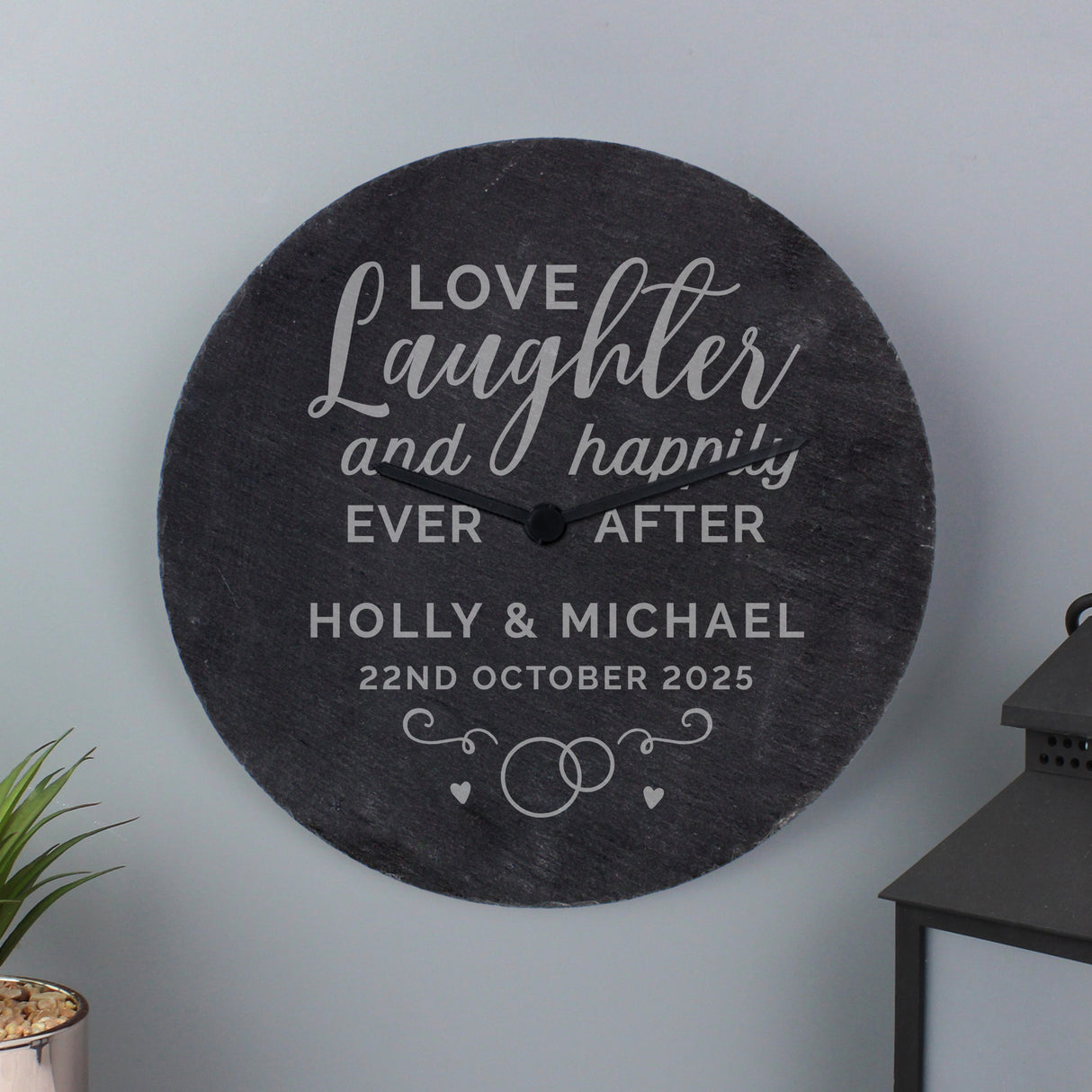 Personalised Love Laughter Slate Clock - Clocks at Gift Moments