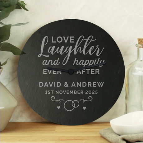 Personalised Love Laughter Slate Clock - Clocks at Gift Moments