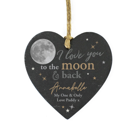 Personalised Moon and Back Slate Heart Decoration - Decorations at Gift Moments