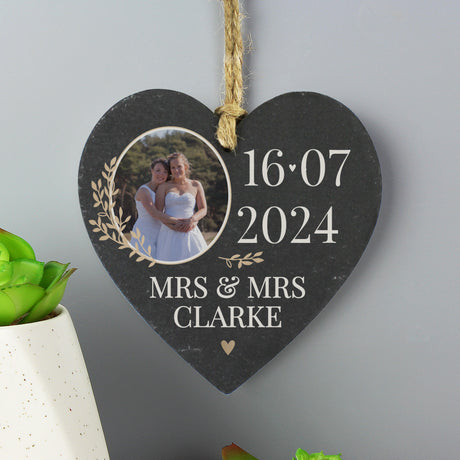 Personalised Date Photo Upload Slate Heart Decoration - Decorations at Gift Moments