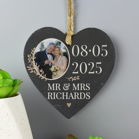 Personalised Date Photo Upload Slate Heart Decoration - Decorations at Gift Moments