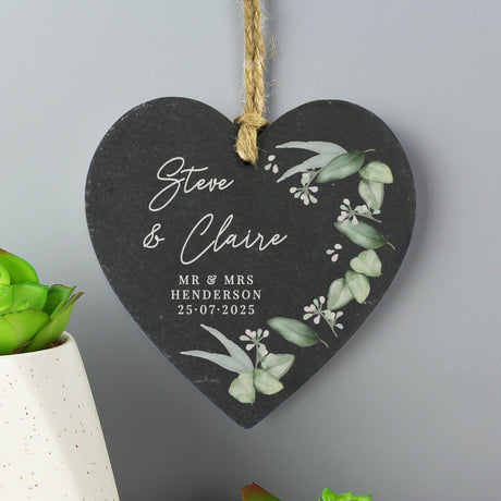 Personalised Botanical Slate Heart Decoration - Decorations at Gift Moments