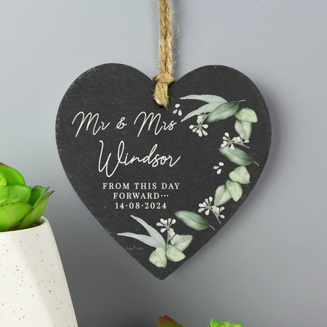 Personalised Botanical Slate Heart Decoration - Decorations at Gift Moments