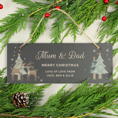 Personalised Christmas Reindeer Hanging Slate Plaque - Signs & Plaques at Gift Moments