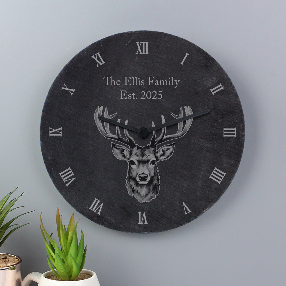 Personalised Stag Slate Clock - Clocks at Gift Moments