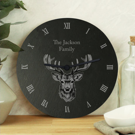 Personalised Stag Slate Clock - Clocks at Gift Moments