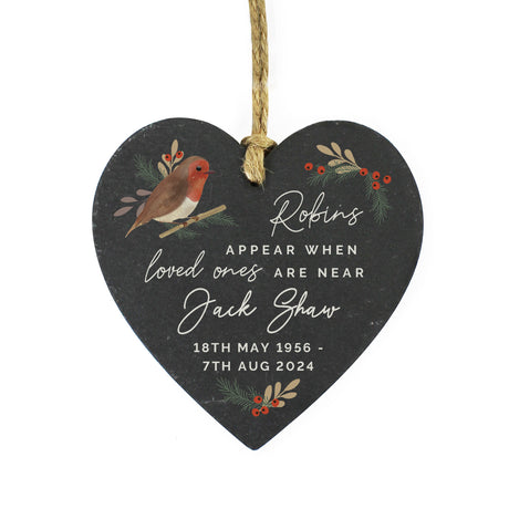 Personalised Memorial Robins Appear Slate Heart - Decorations at Gift Moments