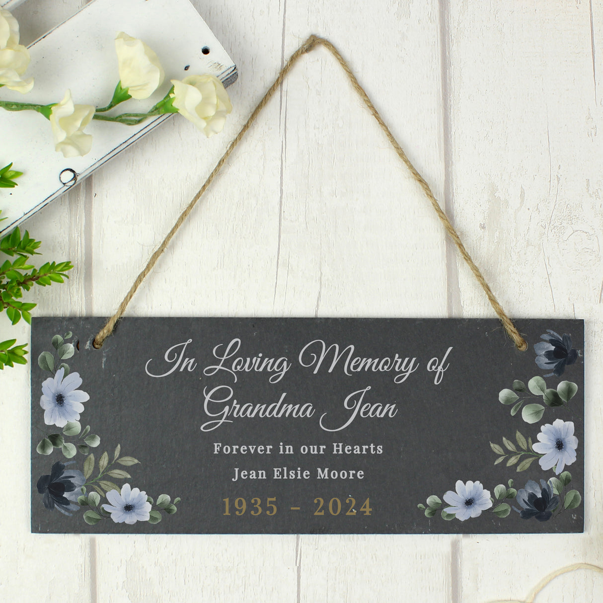 Personalised Memorial Floral Slate Hanging Ornament - Signs & Plaques at Gift Moments