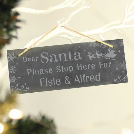 Personalised Santa Please Stop Here... Hanging Slate Sign Default Title - Signs & Plaques at Gift Moments