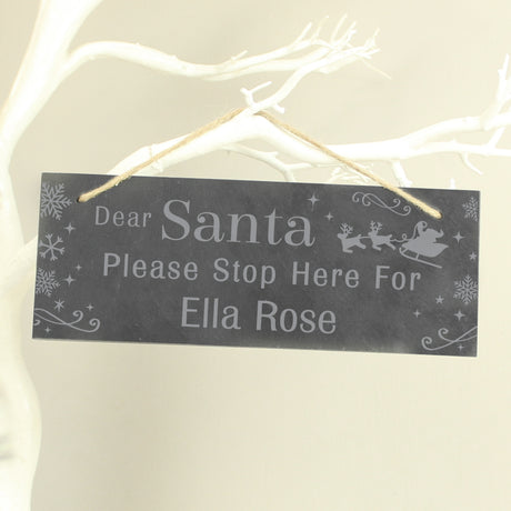 Personalised Santa Please Stop Here... Hanging Slate Sign - Signs & Plaques at Gift Moments