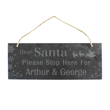 Personalised Santa Please Stop Here... Hanging Slate Sign - Signs & Plaques at Gift Moments