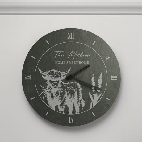 Personalised Highland Cow Slate Clock Default Title - Clocks at Gift Moments