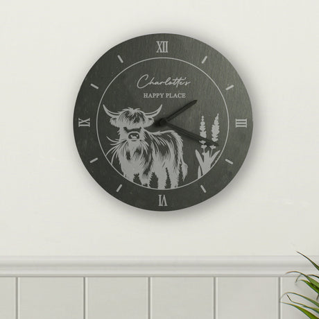 Personalised Highland Cow Slate Clock - Clocks at Gift Moments