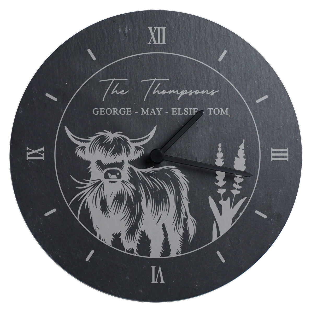 Personalised Highland Cow Slate Clock - Clocks at Gift Moments