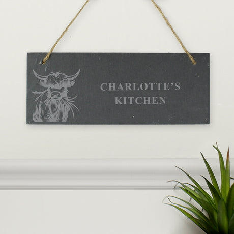 Personalised Highland Cow Slate Sign - Signs & Plaques at Gift Moments