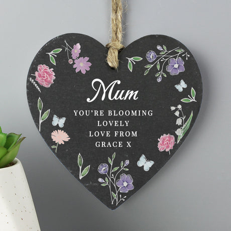 Personalised Wild Flowers Slate Heart - Decorations at Gift Moments