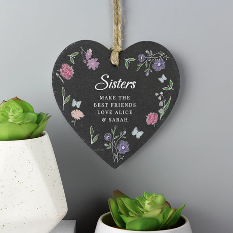 Personalised Wild Flowers Slate Heart - Decorations at Gift Moments