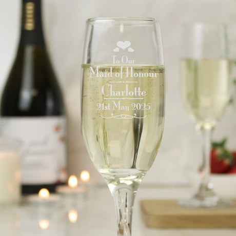 Personalised Decorative Wedding Maid of Honour Glass Flute - Champagne Flutes at Gift Moments