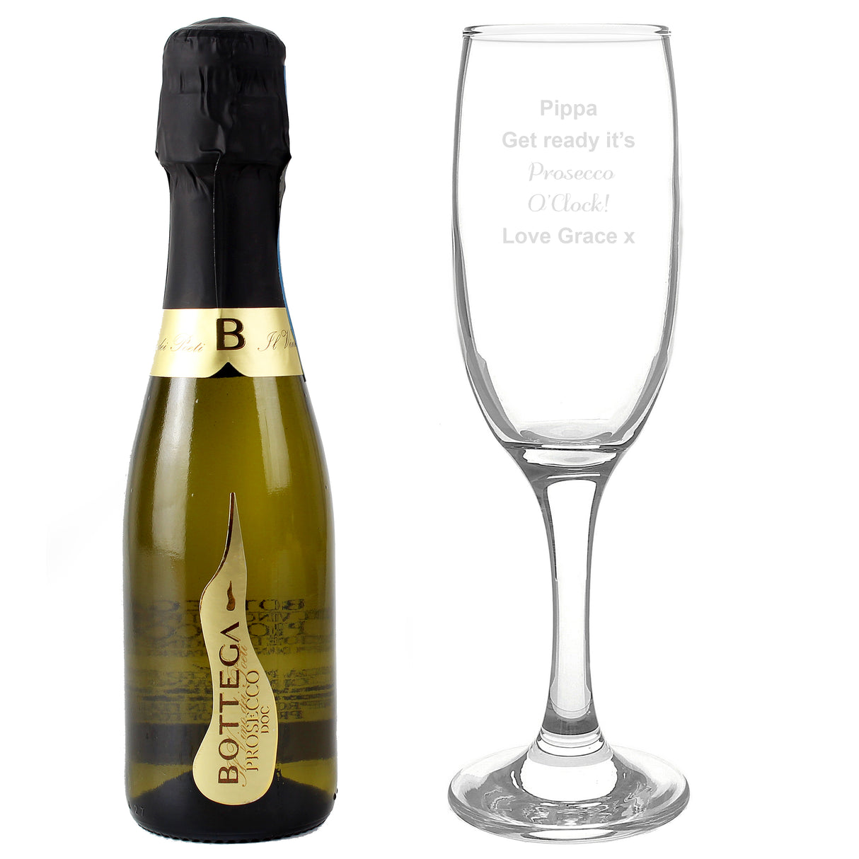 Personalised Prosecco Flute and Mini Bottle Set: 2 - Alcohol Sets By Gift Moments