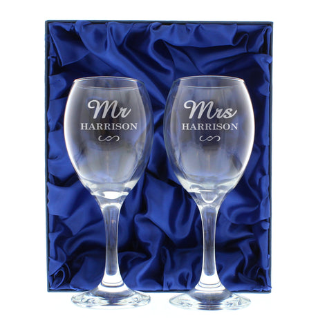 Personalised Mr & Mrs Wine Glass Set - Wine Glasses at Gift Moments