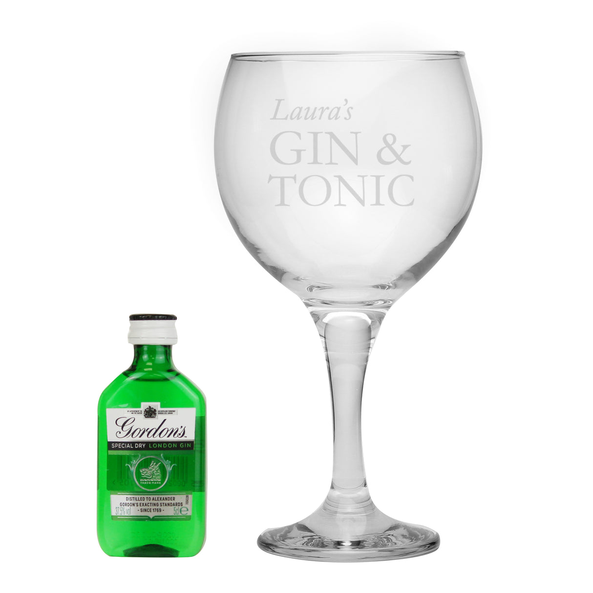 Personalised Gin & Tonic Balloon Glass with Gin Miniature Set - Alcohol Sets at Gift Moments