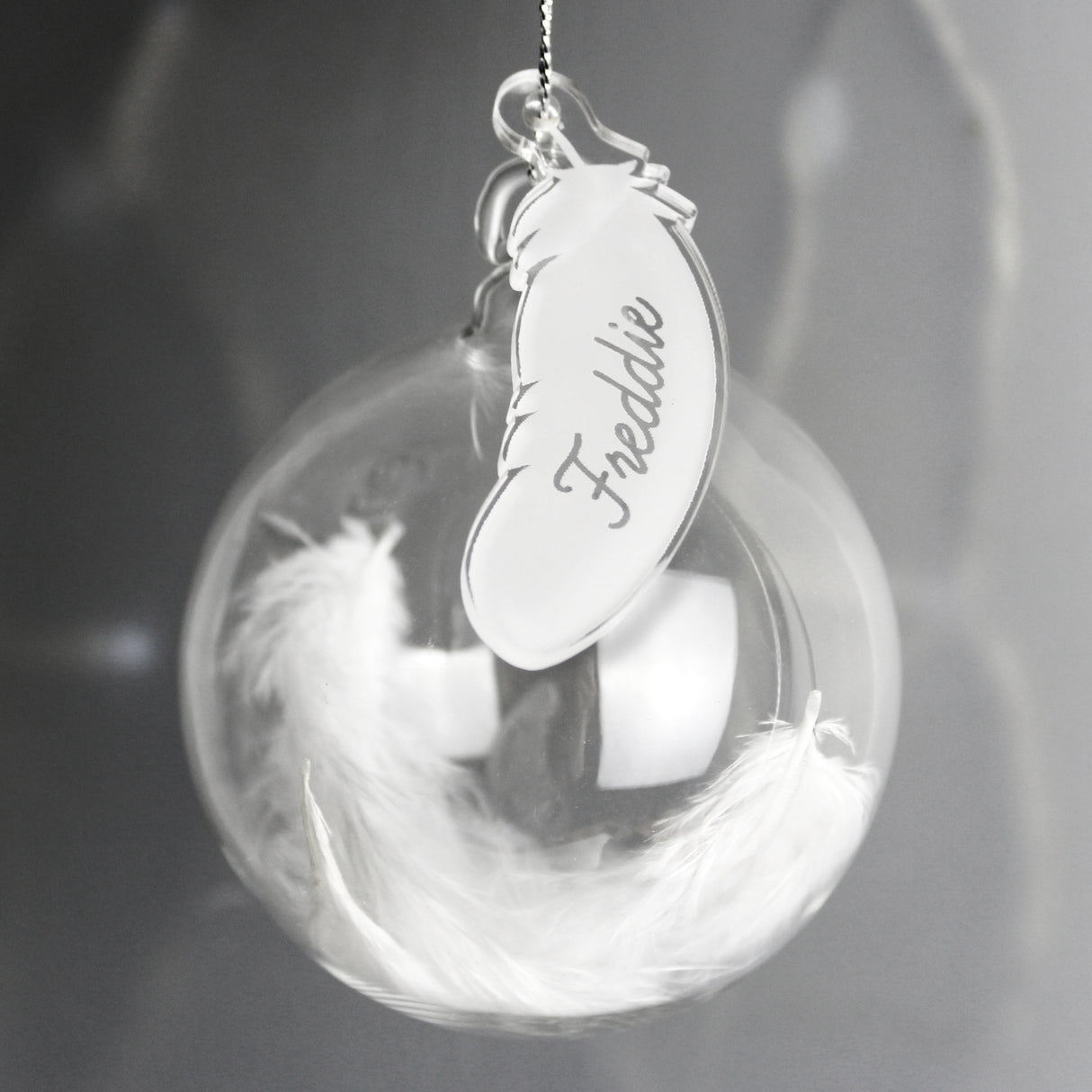 Personalised White Feather Glass Bauble with Feather Tag Default Title - Christmas Baubles at Gift Moments