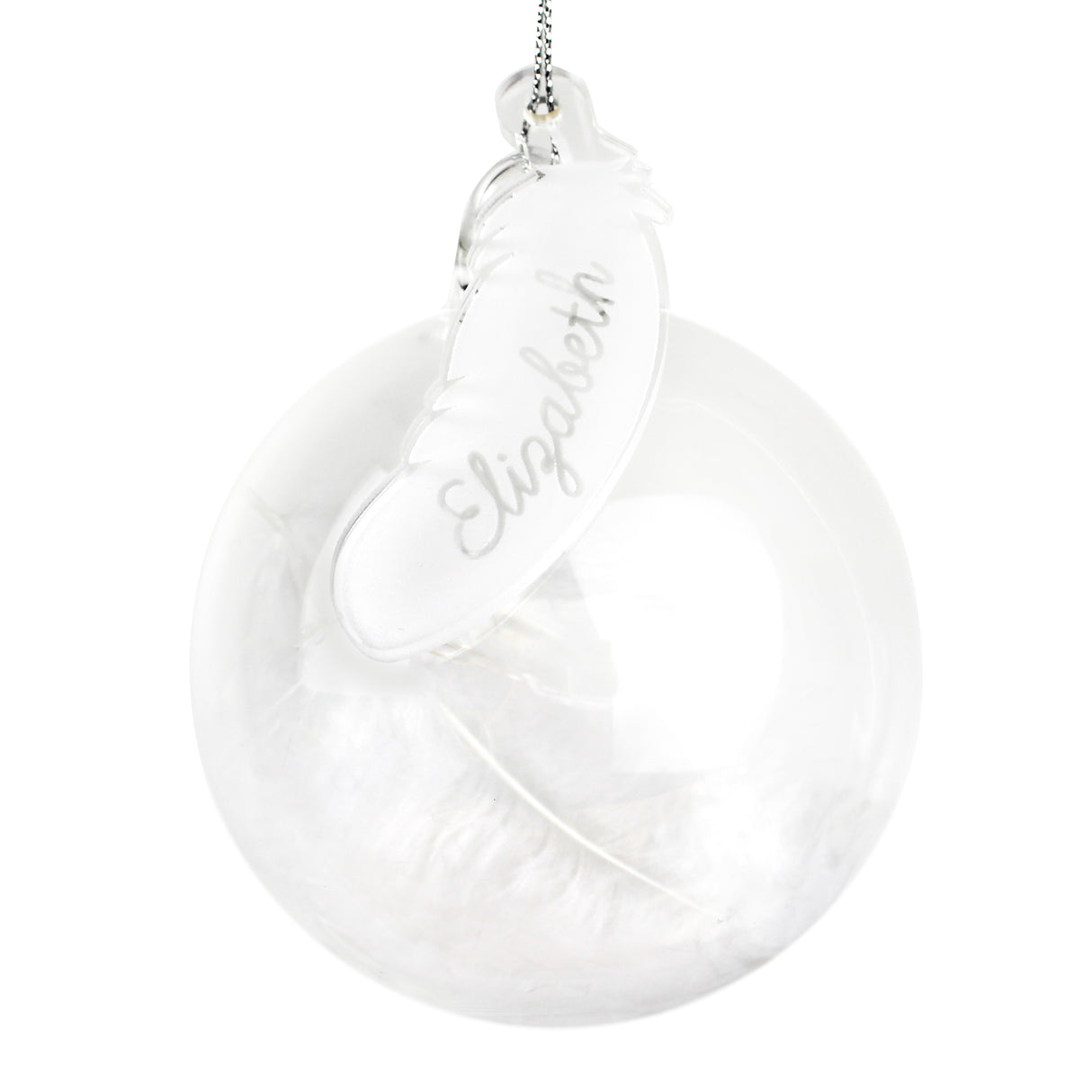 Personalised White Feather Glass Bauble with Feather Tag - Christmas Baubles at Gift Moments