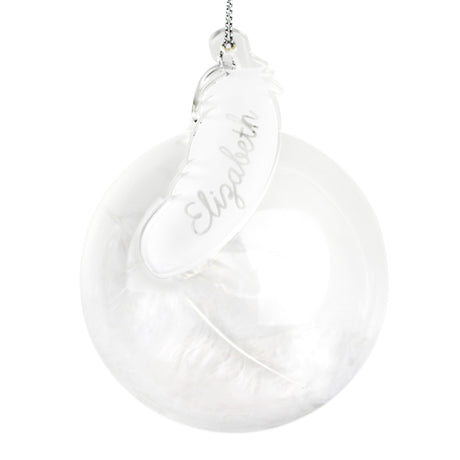 Personalised White Feather Glass Bauble with Feather Tag - Christmas Baubles at Gift Moments