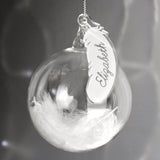 Personalised White Feather Glass Bauble with Feather Tag - Christmas Baubles at Gift Moments