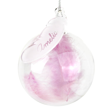 Personalised Pink Feather Glass Bauble with Feather Tag - Christmas Baubles at Gift Moments