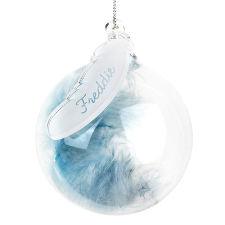 Personalised Blue Feather Glass Bauble - Christmas Baubles at Gift Moments