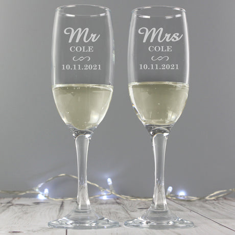 Personalised Mr & Mrs Pair of Flutes - Champagne Flutes at Gift Moments