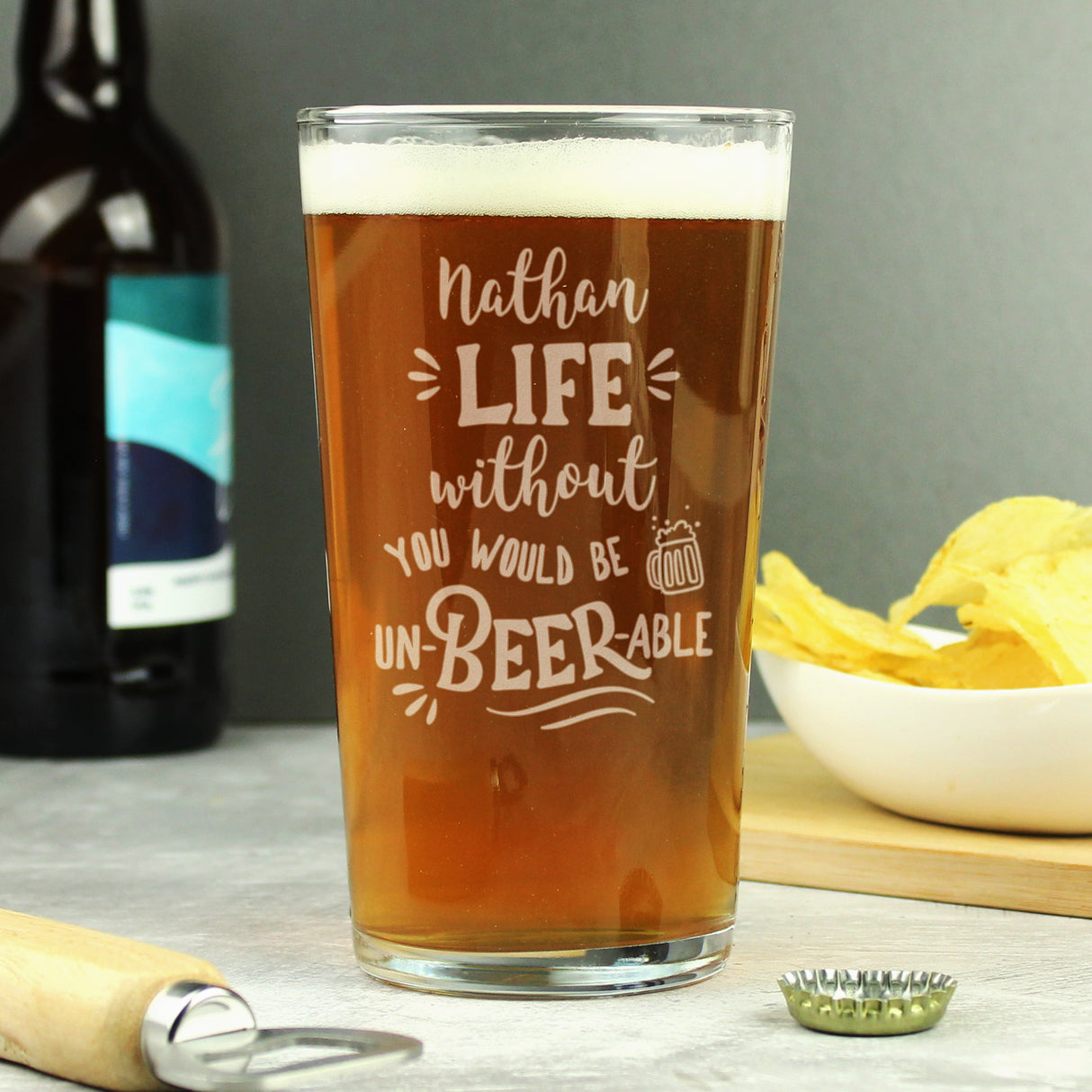 Personalised Un-beer-able Pint Glass Gift: 2 - Beer Glasses By Gift Moments