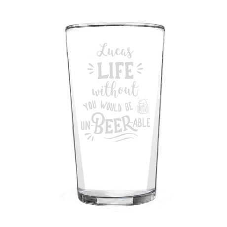 Personalised Un-beer-able Pint Glass Gift: 5 - Beer Glasses By Gift Moments