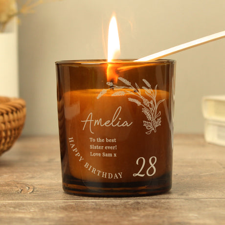 Personalised Birthday Amber Glass Candle - Candles at Gift Moments