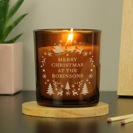 Personalised Engraved Christmas Amber Glass Candle Default Title - Candles at Gift Moments