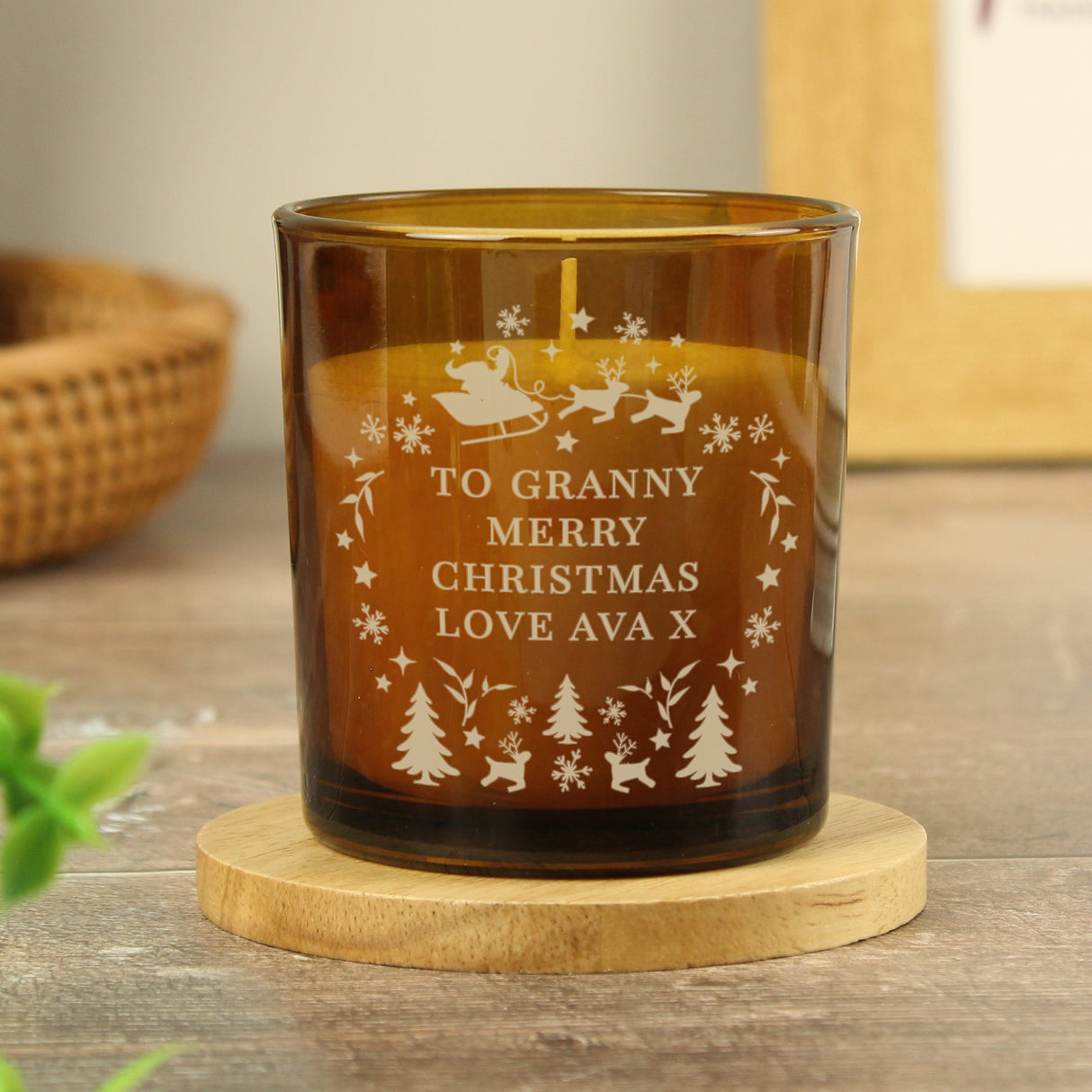 Personalised Engraved Christmas Amber Glass Candle - Candles at Gift Moments