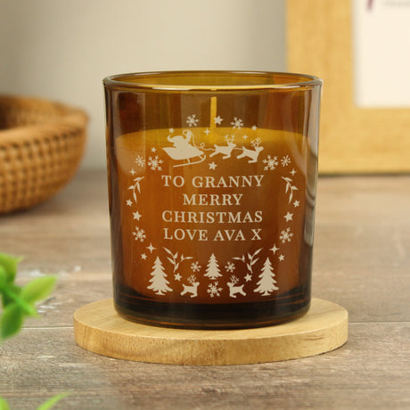 Personalised Engraved Christmas Amber Glass Candle - Candles at Gift Moments